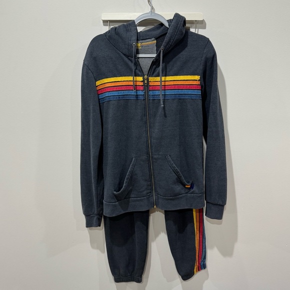 Aviator Nation Size Medium Loungewear Set Rainbow Stripe Hoodie & Sweatpants - Picture 2 of 7